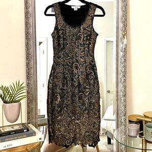 Metallic gold and black lace dress